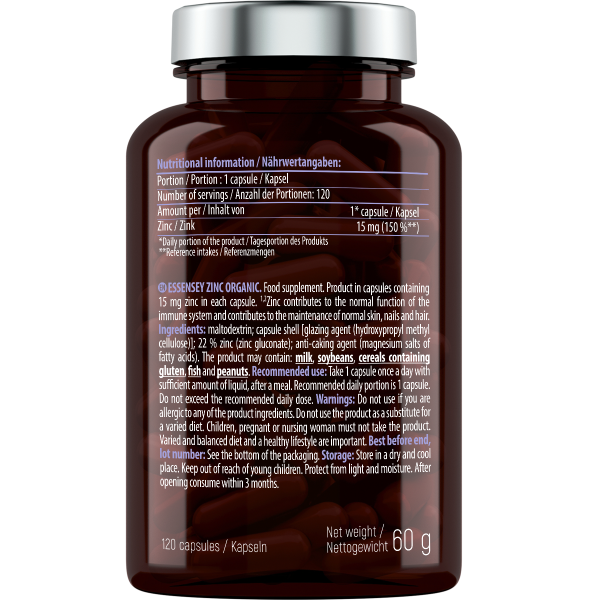 Essensey Zinc Organic 120 cápsulas