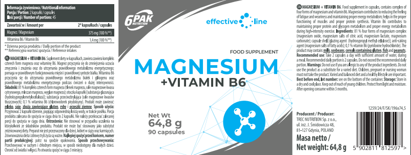 6PAK Magnesium + Vitamin B6