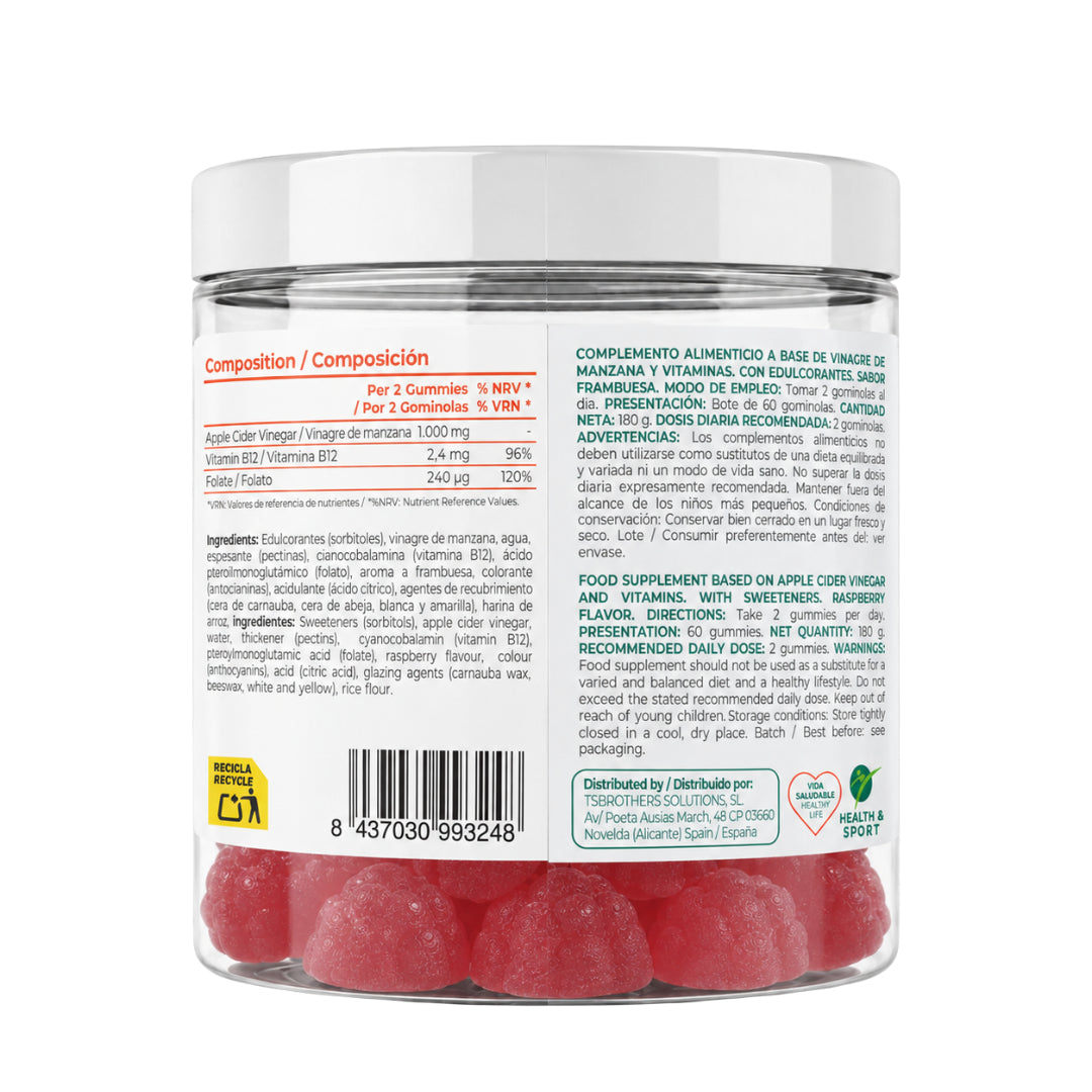 Torafood Gominolas de Vinagre de Manzana 60 gummies Frambuesa