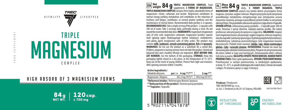 Trec Triple Magnesium 120 cápsulas