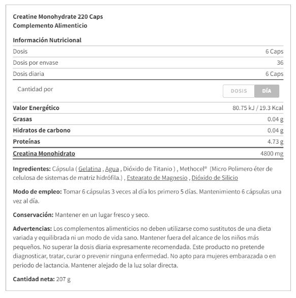 Amix Creatina Monohidrato 220 cápsulas