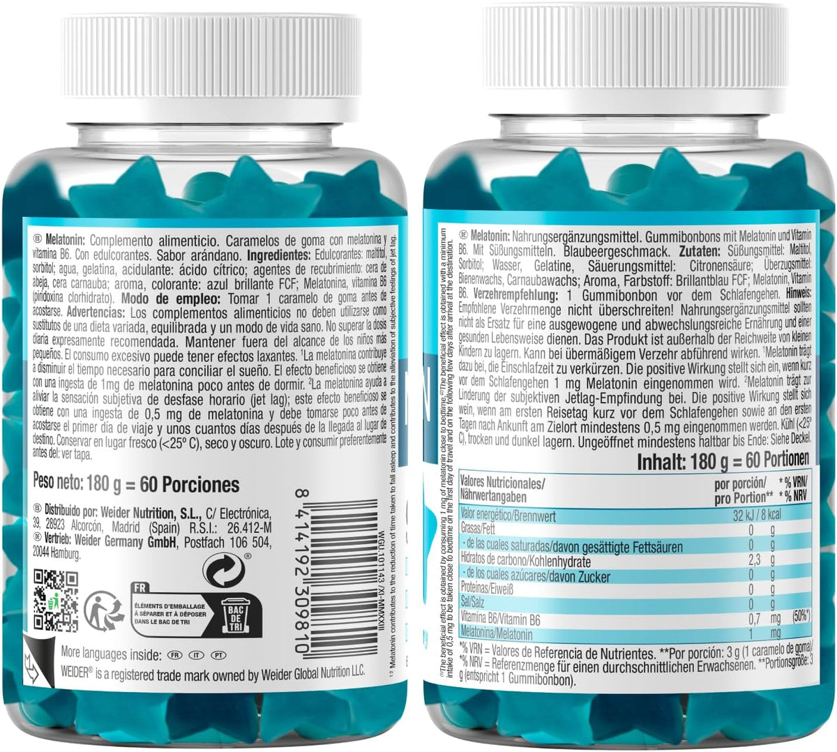 Weider Melatonina Gummies Fresa y Arándanos
