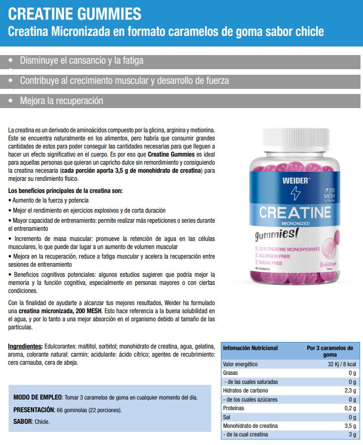 Weider Creatine Gummies 200 Mesh Chicle
